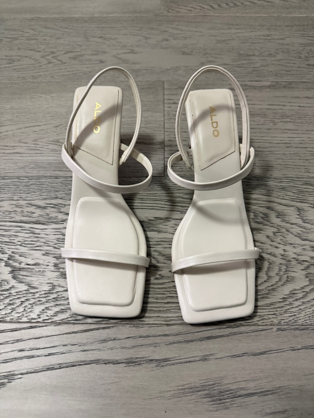Aldo White Minimalist Square-Toe Strappy Heels
